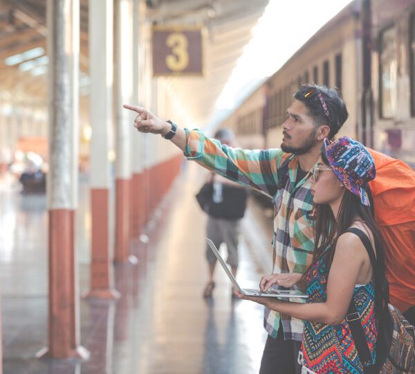Tourists at an Indian railway station during an India holiday package from Australia